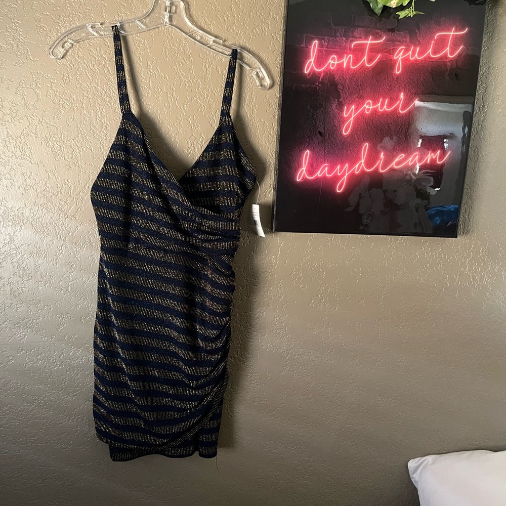 NWT Cosmopolitan Cobalt and Gold Sparkly Mini Dress